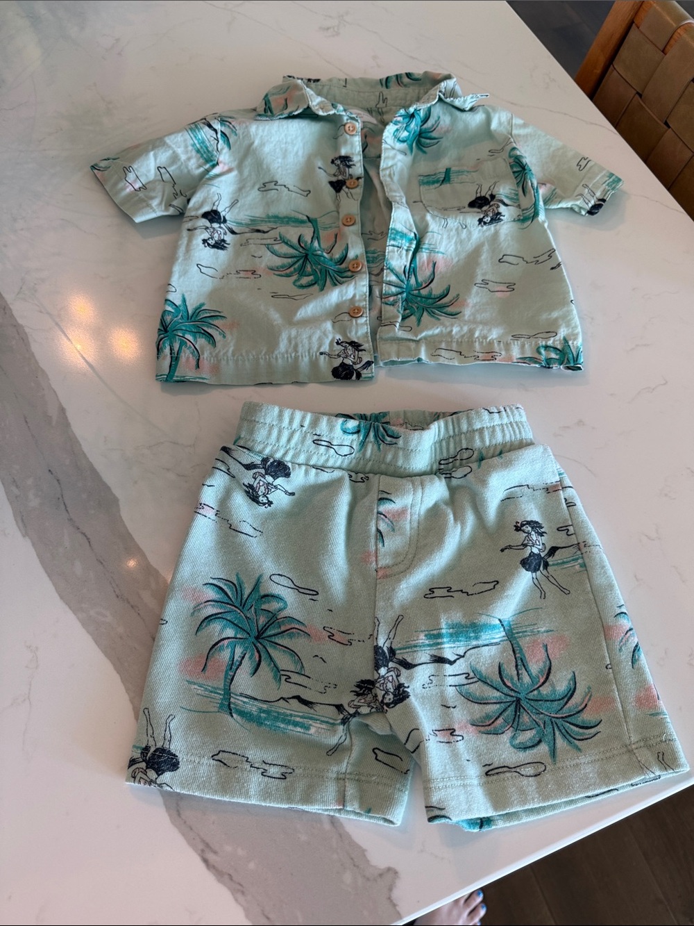 Kids Tropical Mint Matching Set - Short Sleeve Shirt & Shorts